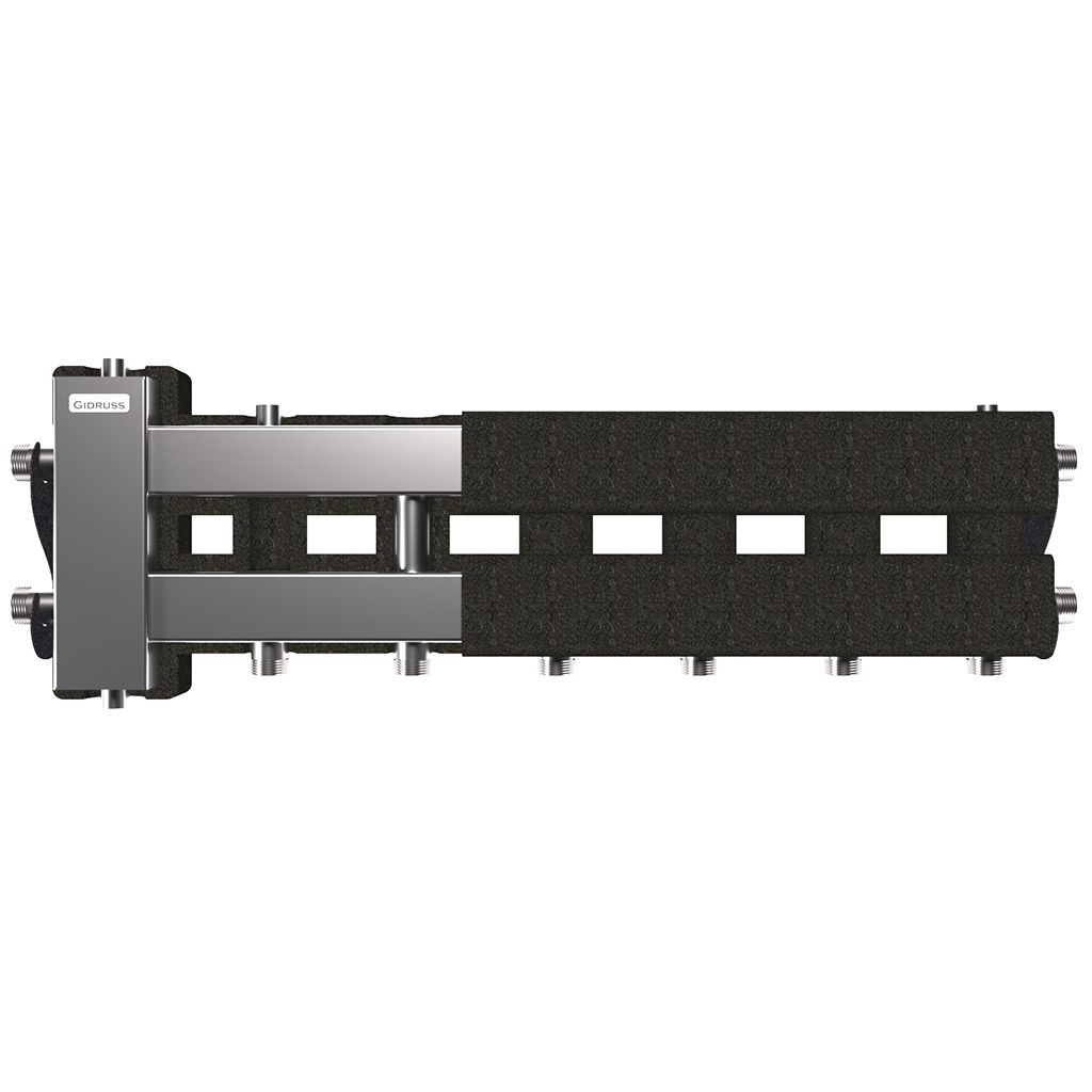 Балансировочный коллектор GIDRUSS BMSS-60-4D.EPP (до 60 кВт, вх. G 1, 3+1 контура G 1, 4D-кронштейны K.UMS, EPP-термоизоляция). Фото 1