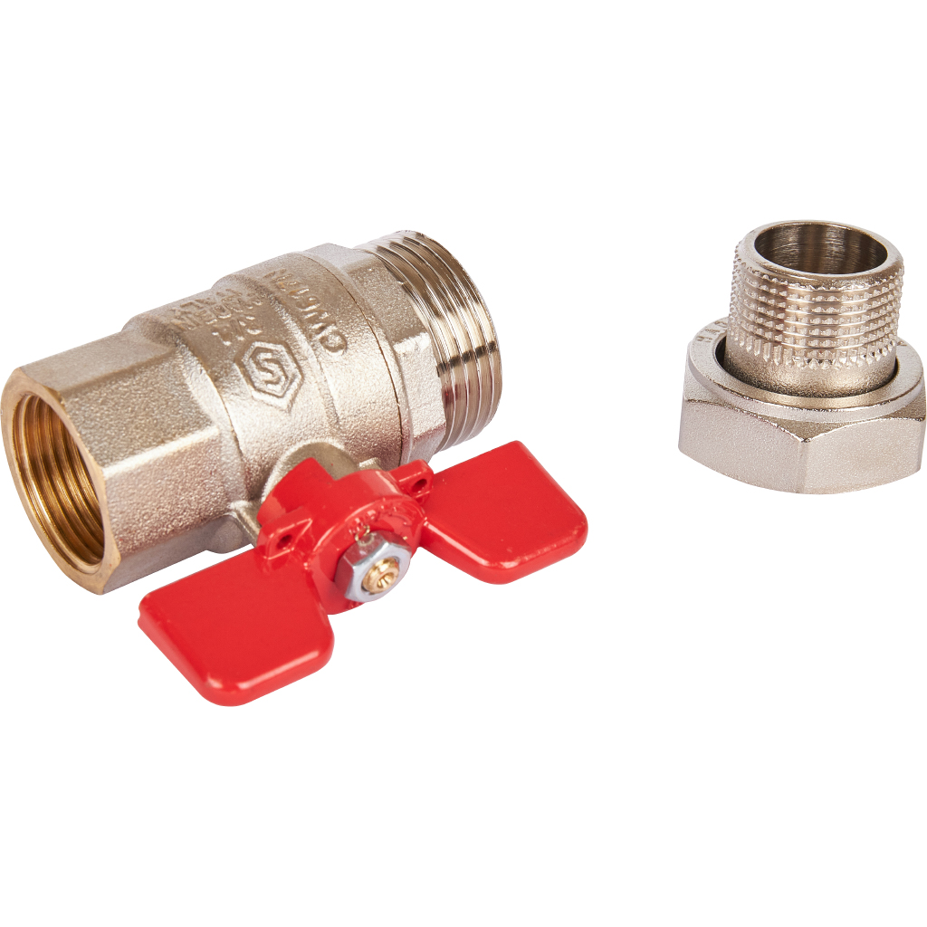 Кран шаровой полнопроходной STOUT с американкой , ВР/НР, ручка бабочка 3/4 (EPDM). Фото 5