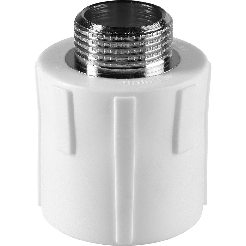 Муфта комбинированная Политэк 32х3/4 наруж. резьба для полипропиленовых труб под сварку (цвет белый). Фото 3