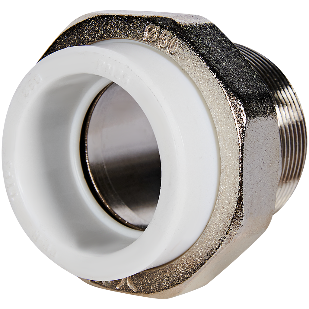 Муфта комбинированная Pro Aqua d=50-2 PP-R разъемная (американка) НР Белая. Фото 0