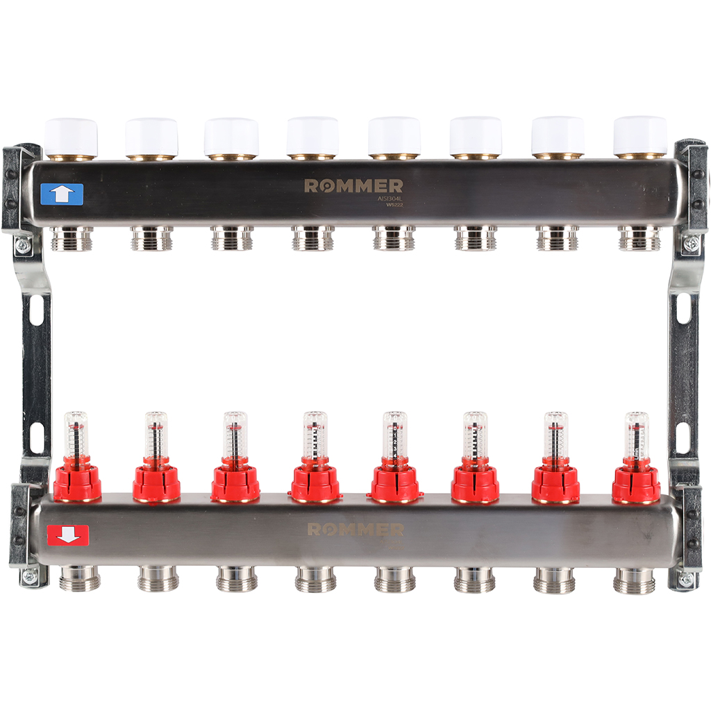 Коллектор из нержавеющей стали с расходомерами ROMMER 8 выходов