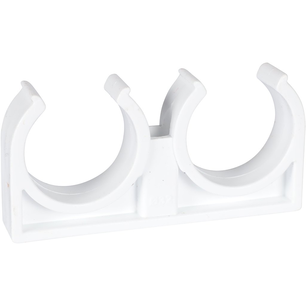 Двойное крепление Политэк d=32 для полипропиленовых труб под сварку (цвет белый)