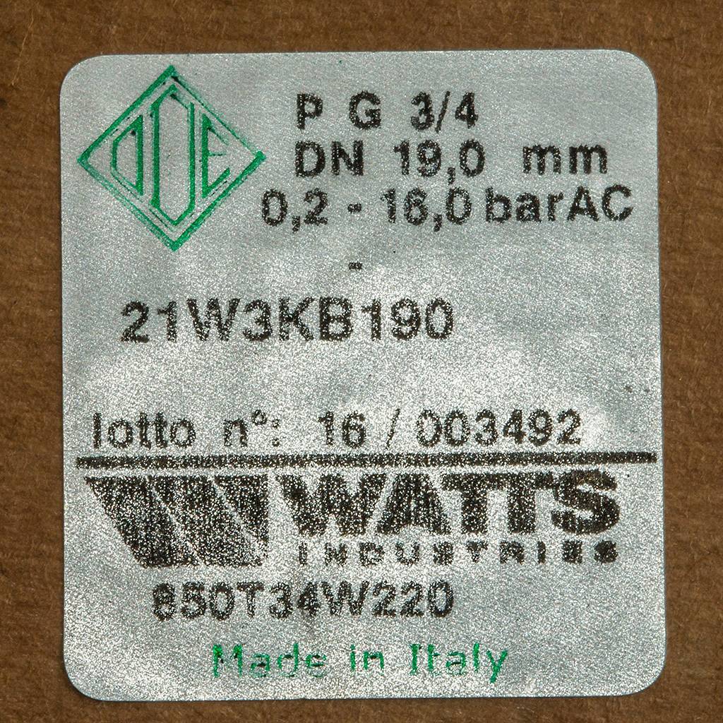 Соленоидный клапан Watts 850Т (850T34W220) для систем водоснабжения 3/4 230V Н.З.. Фото 6