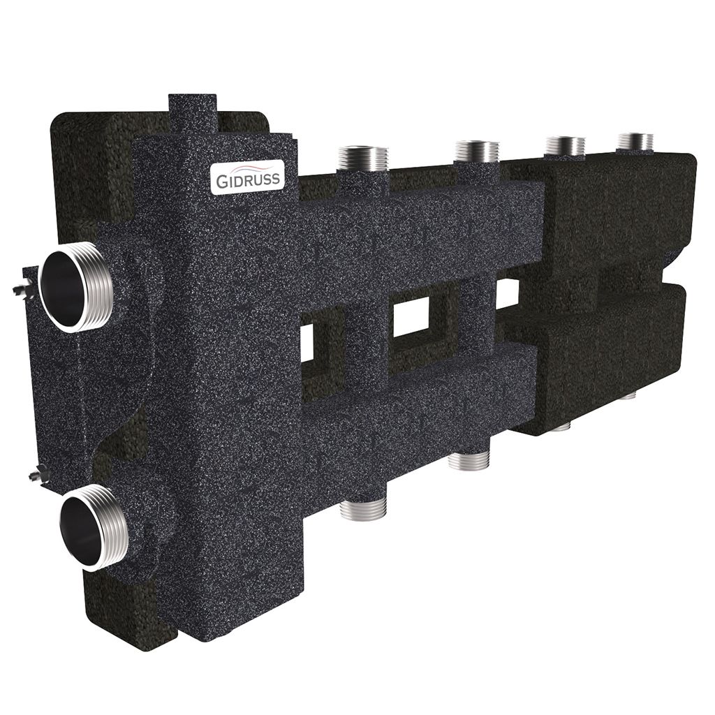 Балансировочный коллектор GIDRUSS BM-80-5DU.EPP (до 80 кВт, подкл. котла G 1, 2+2 контура G 1, боковой контур G 1, 4D-кронштейны K.UMS, EPP-термоизоляция)