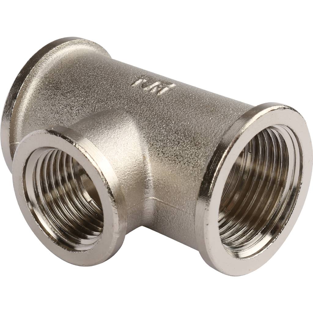 Тройник TIEMME ВВ никелированный 3/4х1/2х3/4 для стальных труб резьбовой. Фото 0