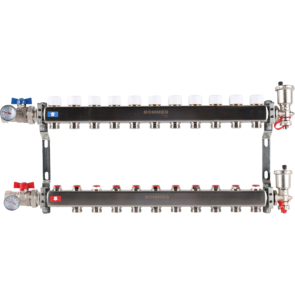 Коллектор из нержавеющей стали в сборе без расходомеров ROMMER 11 выходов