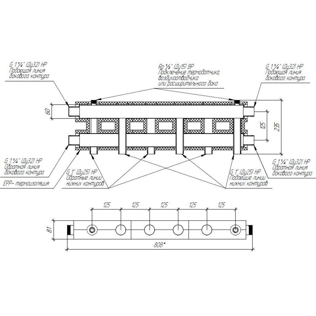 Модульный коллектор GIDRUSS MKSS-100-3.EPP (до 100 кВт, 2 магистрали G 1, 2 контура G 1, EPP-термоизоляция, 4D-кронштейны K.UMS). Фото 2