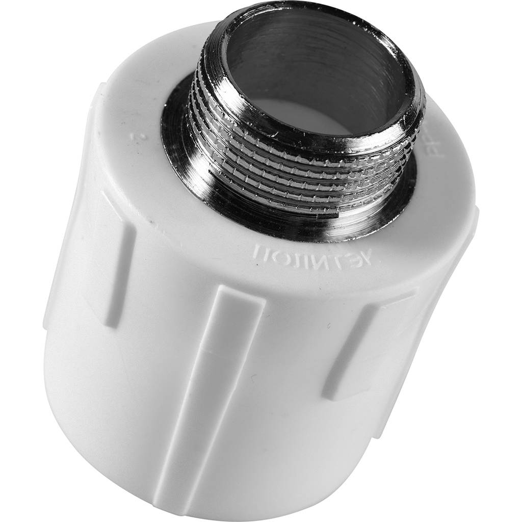 Муфта комбинированная Политэк 32х3/4 наруж. резьба для полипропиленовых труб под сварку (цвет белый). Фото 4