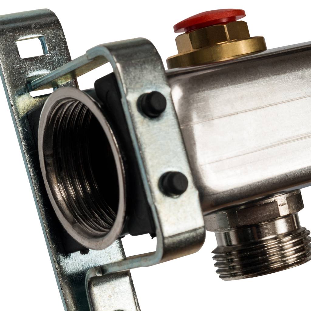 Коллектор из нержавеющей стали без расходомеров, с клапаном вып. воздуха и сливом STOUT 8 выходов. Фото 1