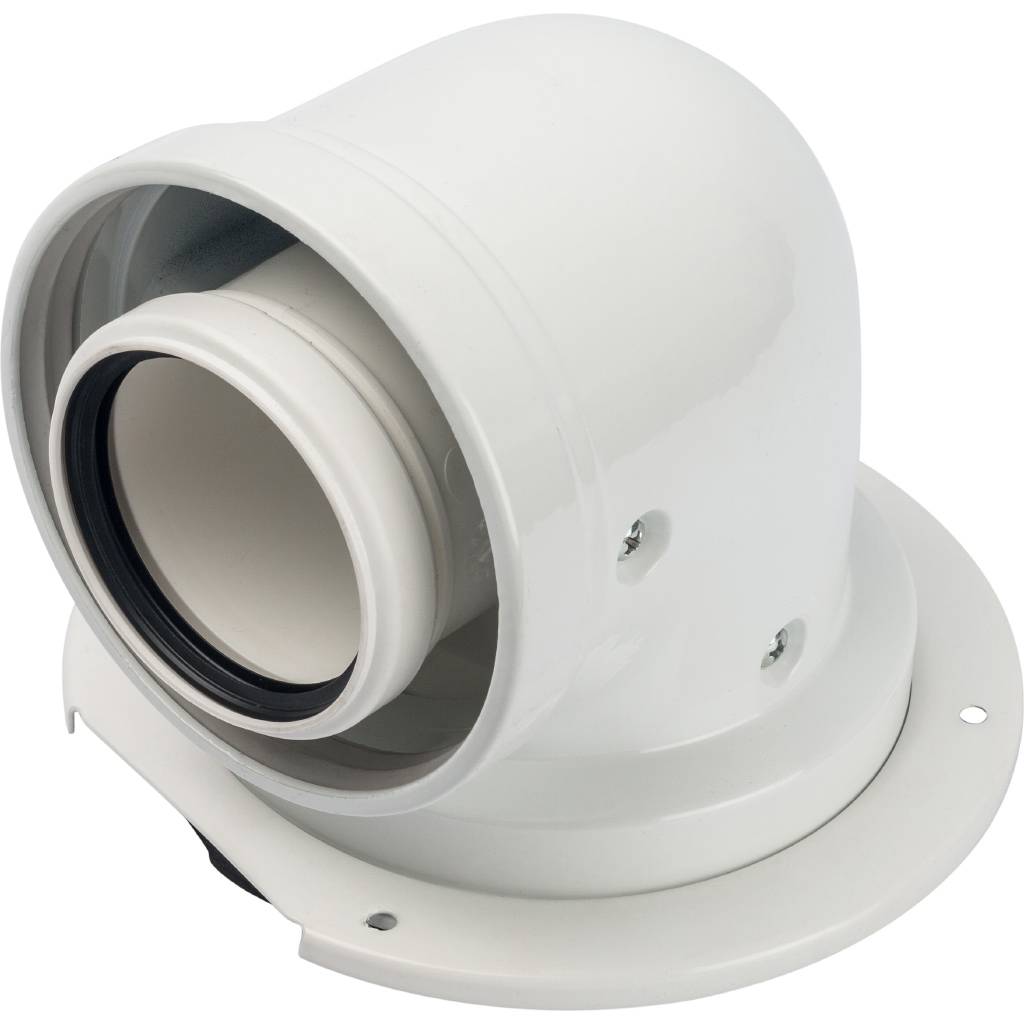 *SCA-8610-240090 STOUT Элемент дымохода конденсац. адаптер 90° DN60/100 м/п PP-AL с фланцем (совместим. с Bosch). Фото 0