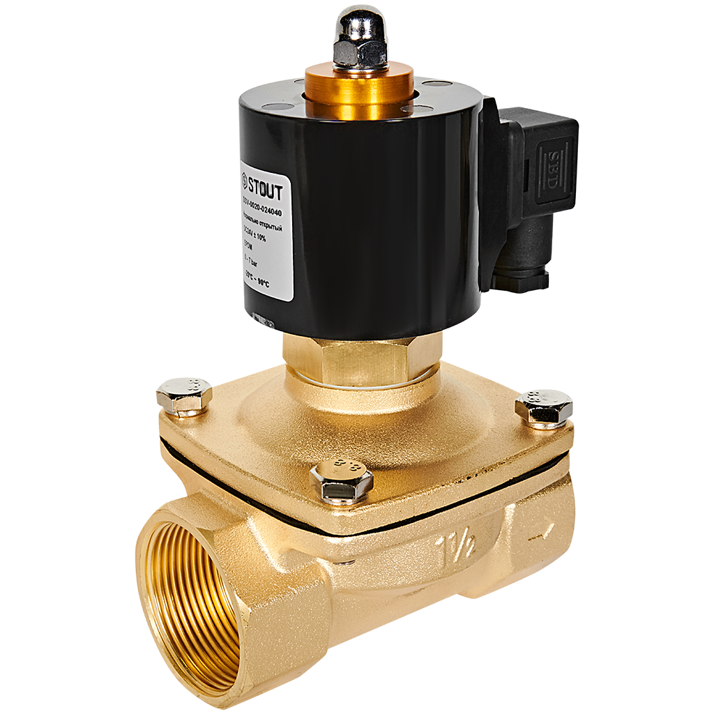 Клапан соленоидный (электромагнитный) STOUT прямого действия НО 24В G1 1/2 SSV-0020-024040