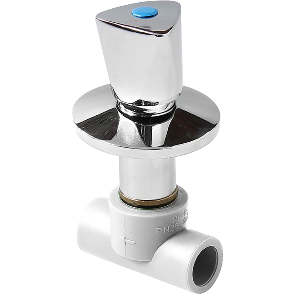 Клапан Pro Aqua d= 25 PP-R (вентиль) трилистник с хромированной рукояткой Белый