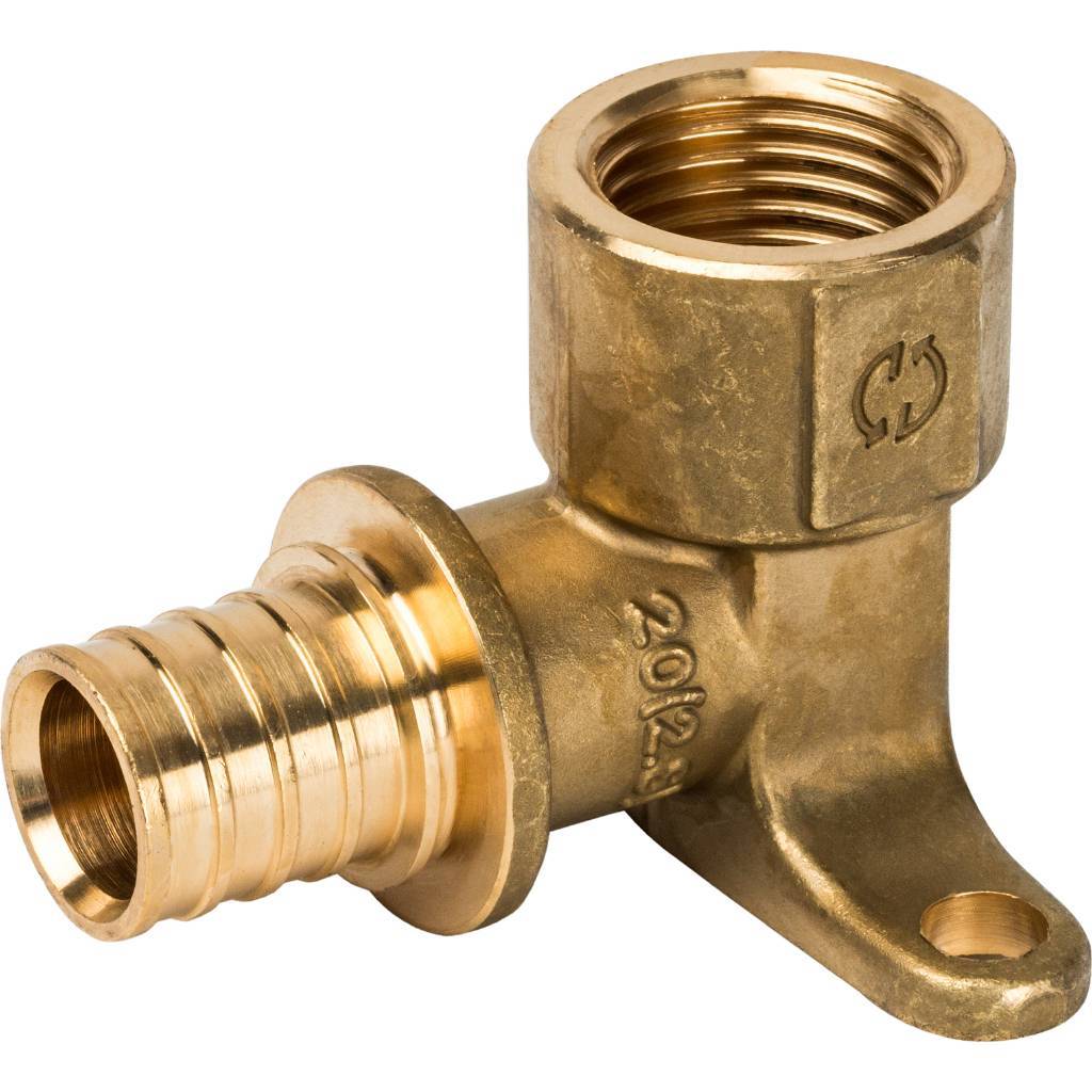 Угольник STOUT настенный с креплением 20xRp 1/2 для труб из сшитого полиэтилена аксиальный. Фото 0