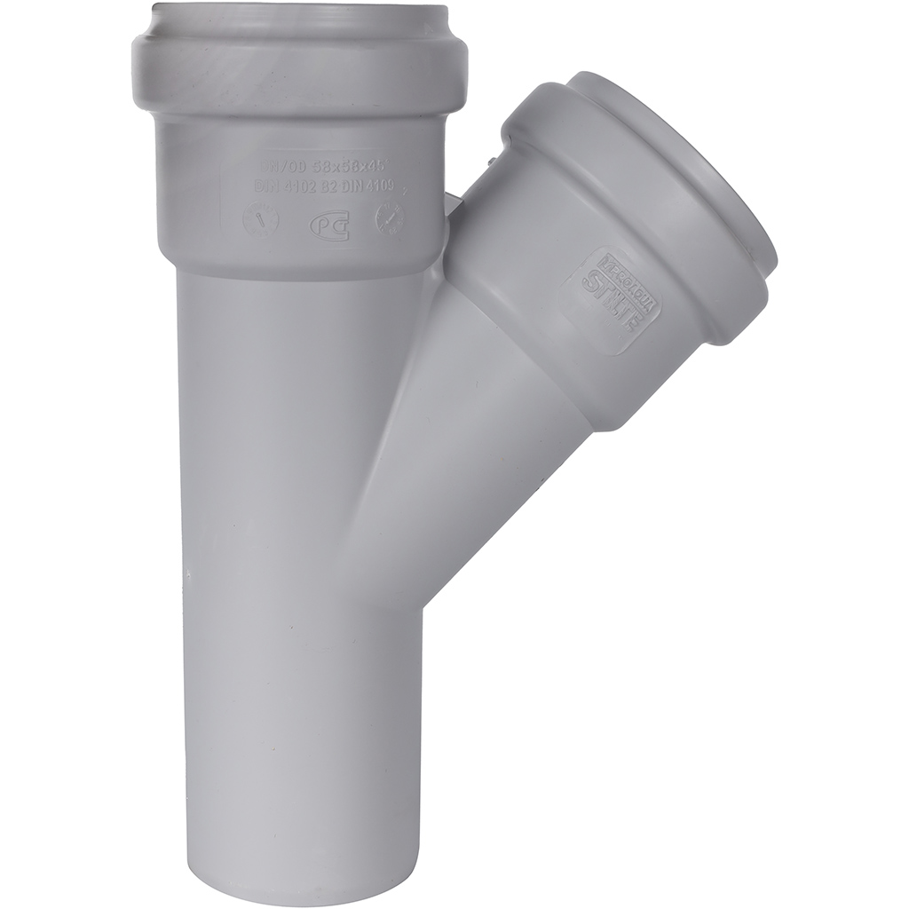 Тройник канализационный бесшумный STOUT D 58 x 58 / 45°. Фото 1