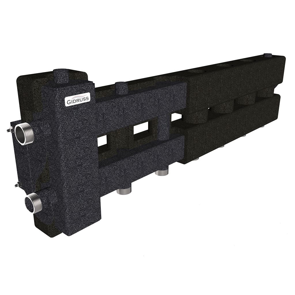 Балансировочный коллектор GIDRUSS BM-60-4D.EPP (до 60 кВт, вх. G 1, 3+1 контура G 1,4D-кронштейны K.UMS, EPP-термоизоляция)