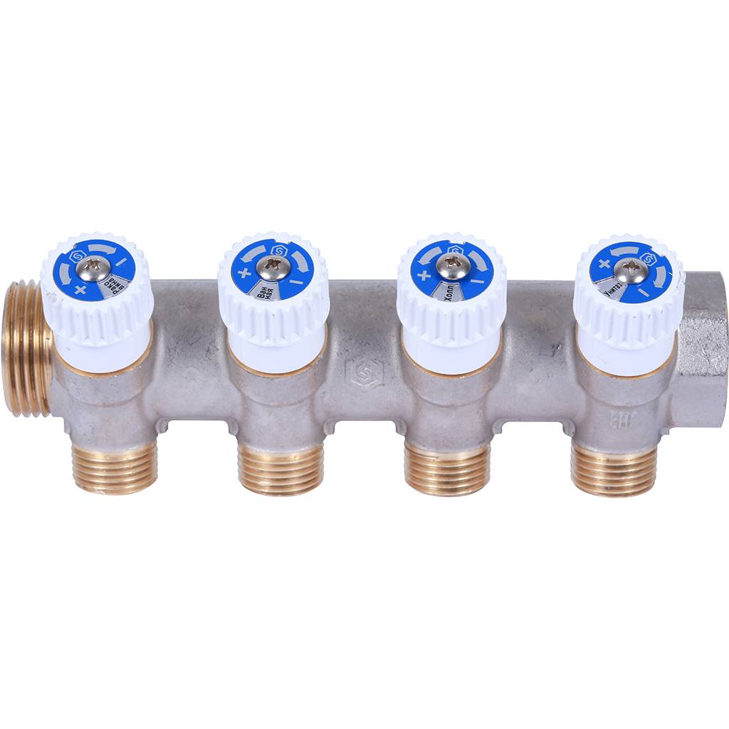 Коллектор распределительный STOUT 1, 4 отвода 1/2  плоское уплотнение