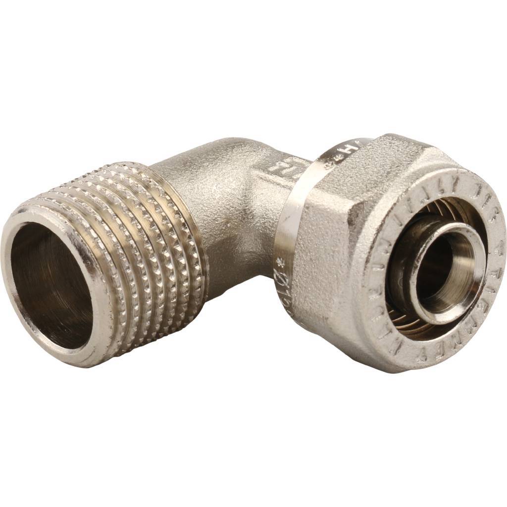 Угольник TIEMME с наружной резьбой (16х2.0х1/2) для металлопластиковых труб винтовой