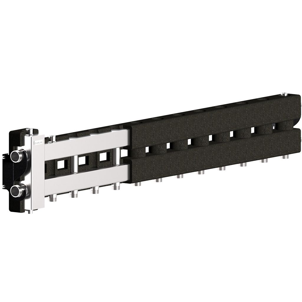 Балансировочный коллектор GIDRUSS BMSS-80-6D.EPP (до 80 кВт, подкл. котла G 1, 5 контуров G 1, боковой контур G 1, зеркально-матовая полировка, 4D-кронштейны K.UMS, EPP-термоизоляция). Фото 0