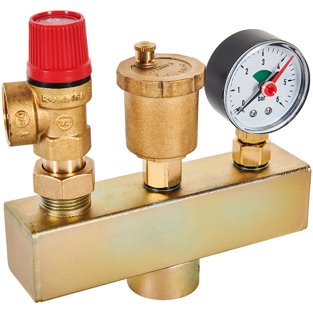 Группа безопасности котла ROMMER 3 бар, 1  (до 50 кВт) (без теплоизоляции)