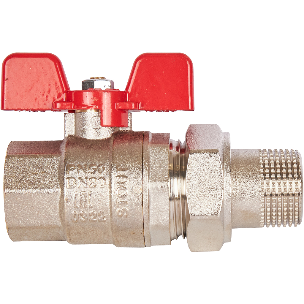 Кран шаровой полнопроходной STOUT с американкой , ВР/НР, ручка бабочка 3/4 (EPDM). Фото 3