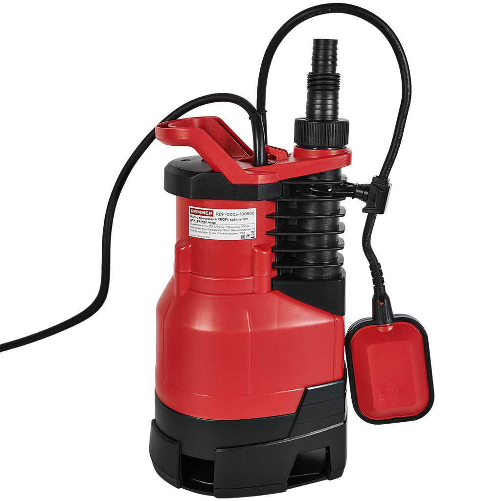 Насос дренажный ROMMER PROFI, кабель 10м, 900 Вт, для грязной воды. Фото 1