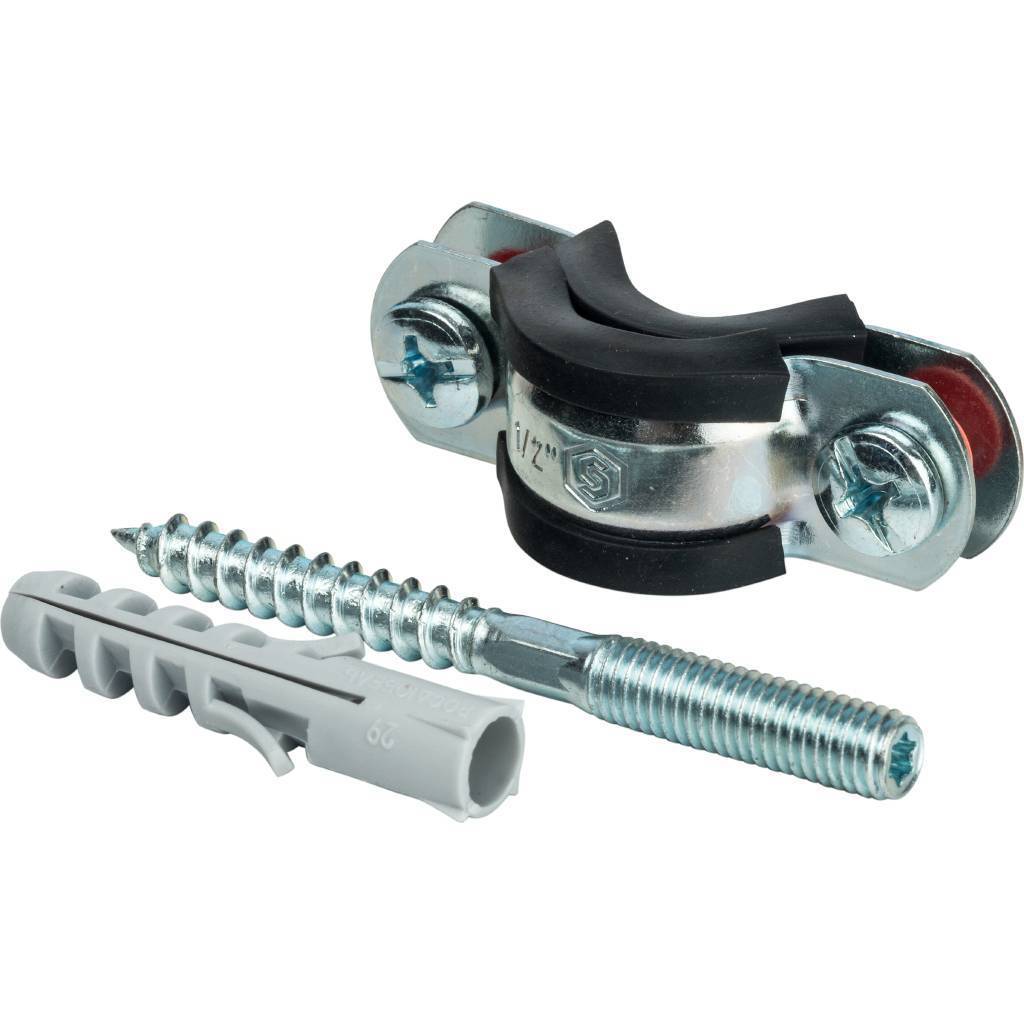 Комплект STOUT хомут+шпилька шуруп +дюбель пластиковый 1/2 (20-24). Фото 0