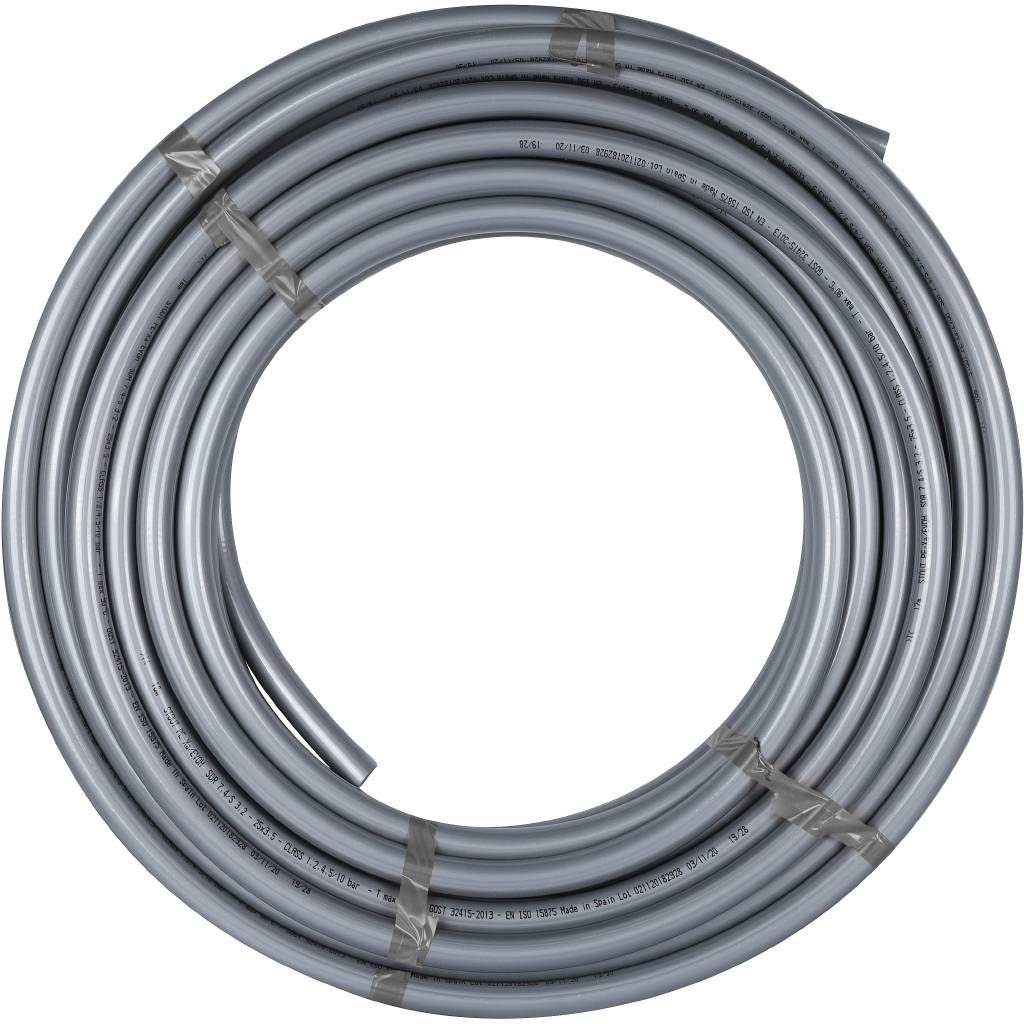 Труба из сшитого полиэтилена STOUT PEX с кислородным слоем, 25х3,5 (бухта 30 метров), серая. Фото 1