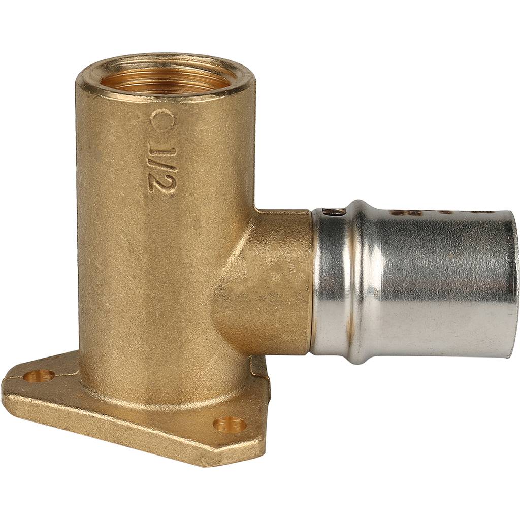 Угольник STOUT настенный с креплением удлинённый 1/2 х20 для металлопластиковых труб прессовой. Фото 2