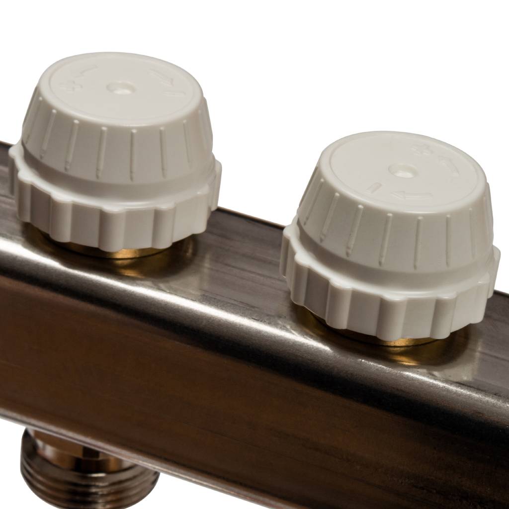 Коллектор из нержавеющей стали без расходомеров, с клапаном вып. воздуха и сливом STOUT 8 выходов. Фото 4