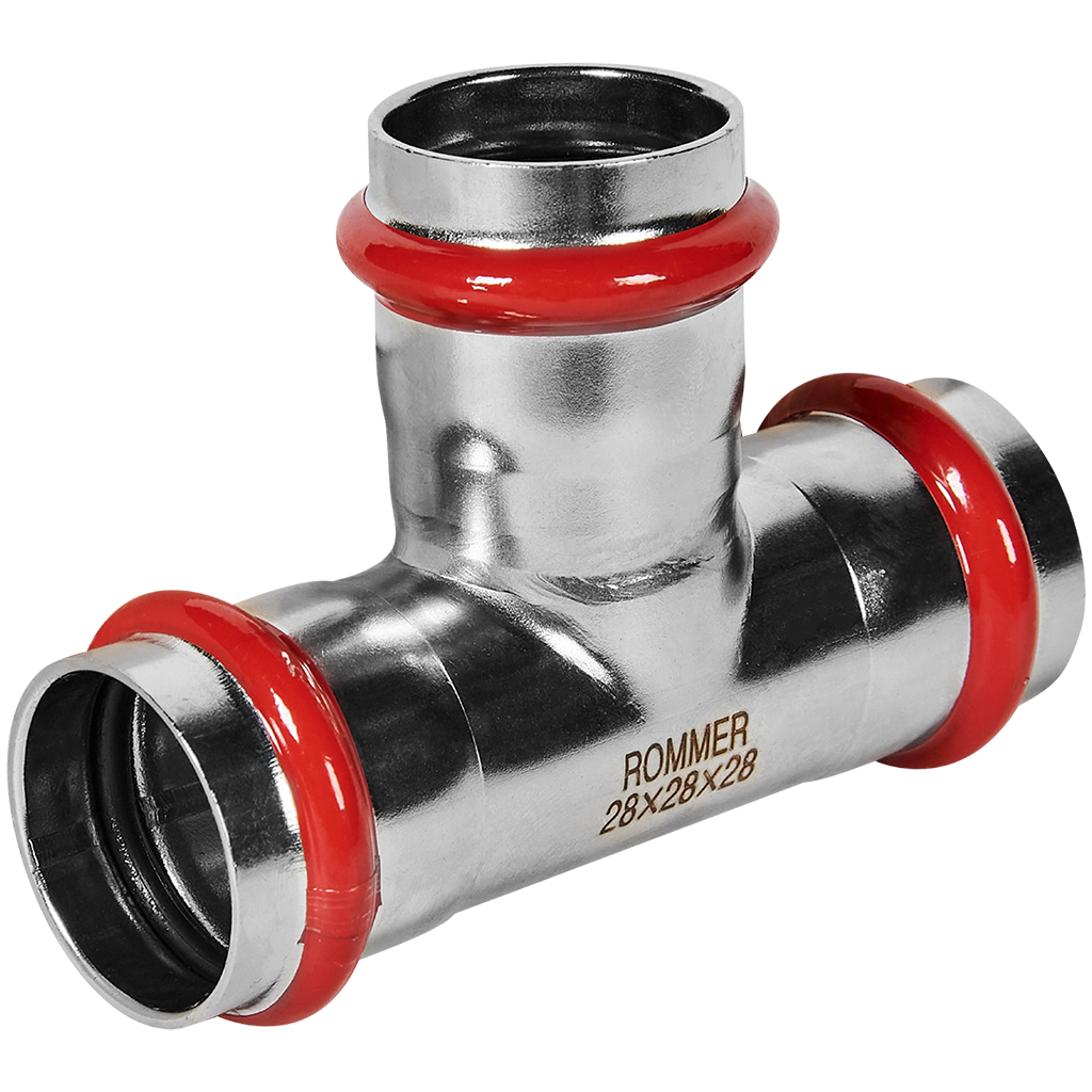 Тройник ROMMER равнопроходной ВПр 28 из нержавеющей стали прессовой