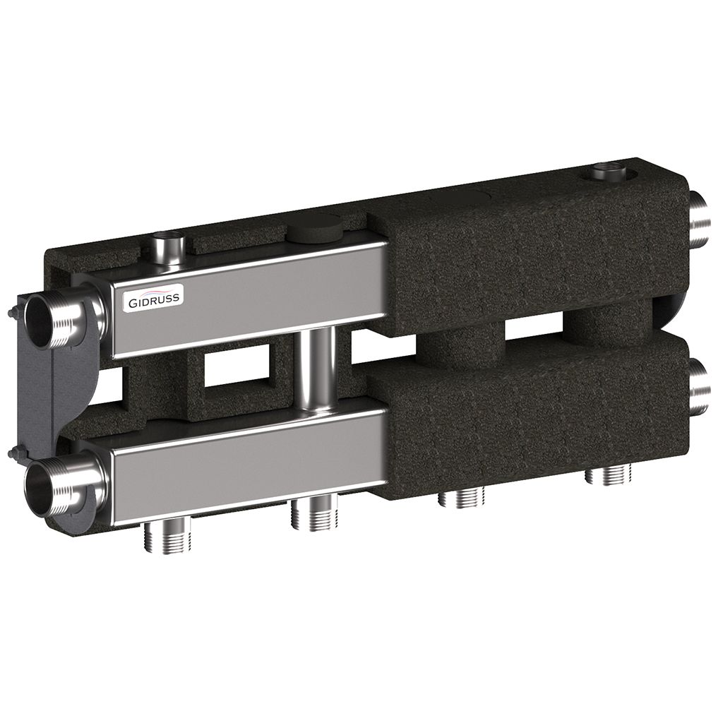 Модульный коллектор GIDRUSS MKSS-100-2.EPP (до 100 кВт, 2 магистрали G 1, 2 контура G 1, EPP-термоизоляция, 4D-кронштейны K.UMS)