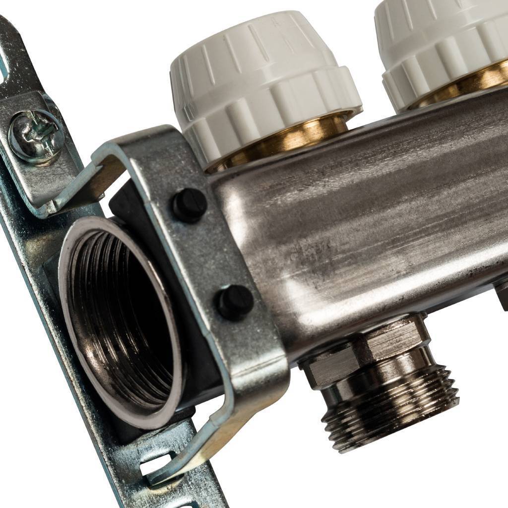 Коллектор из нержавеющей стали без расходомеров, с клапаном вып. воздуха и сливом STOUT 8 выходов. Фото 2