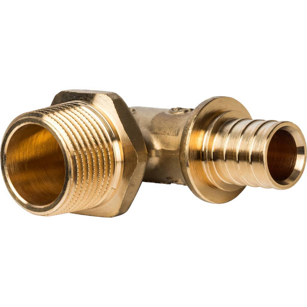 Угольник-переходник STOUT с наружной резьбой 20xR 3/4 для труб из сшитого полиэтилена аксиальный