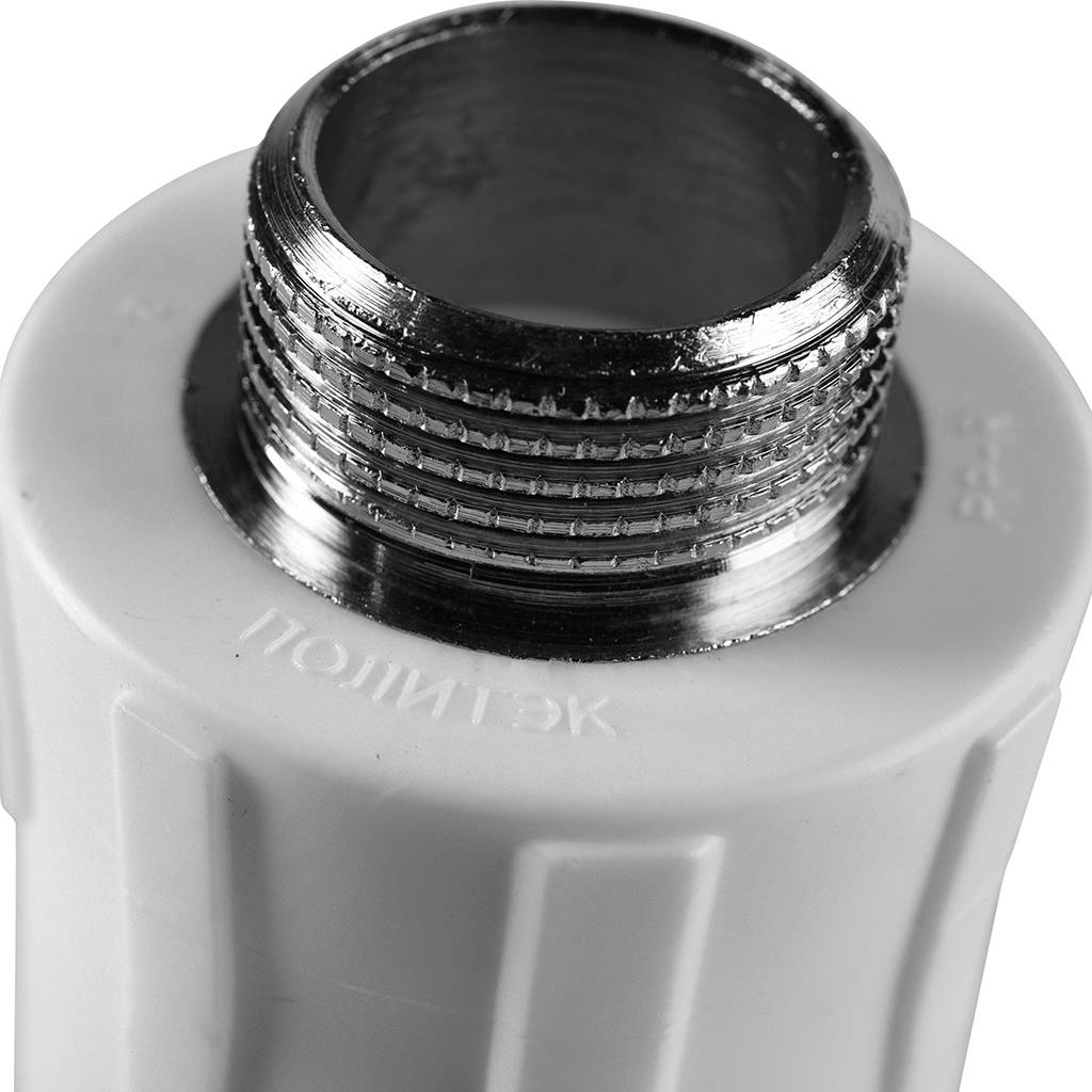 Муфта комбинированная Политэк 32х3/4 наруж. резьба для полипропиленовых труб под сварку (цвет белый). Фото 6