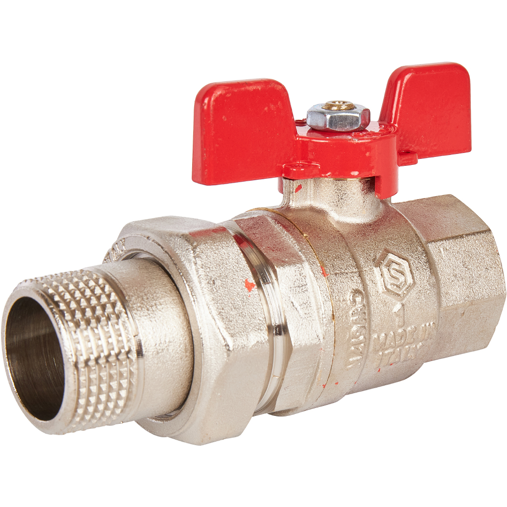 Кран шаровой полнопроходной с американкой STOUT ВР/НР, ручка бабочка 1 (EPDM)