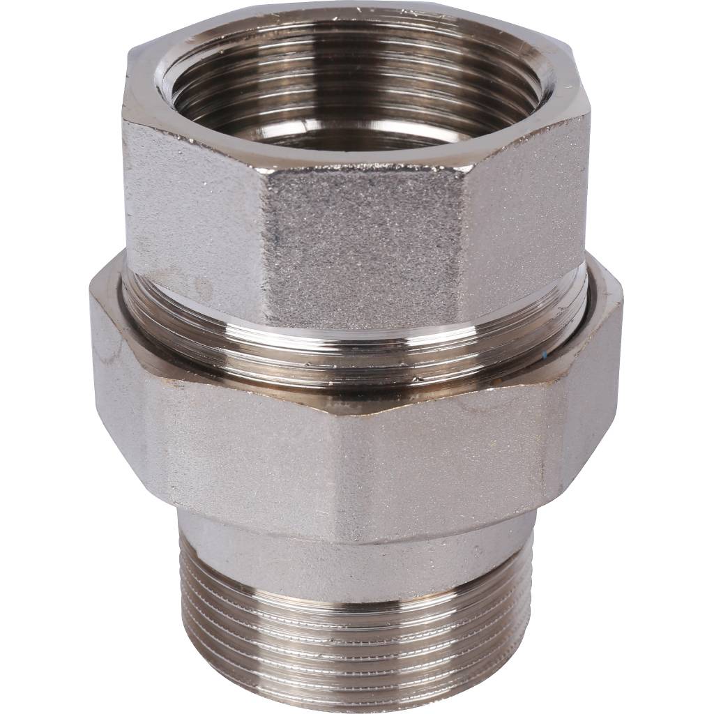 Разъемное соединение STOUT американка ВН 1 1/2 никелированное, уплотнение под гайкой по плоскости