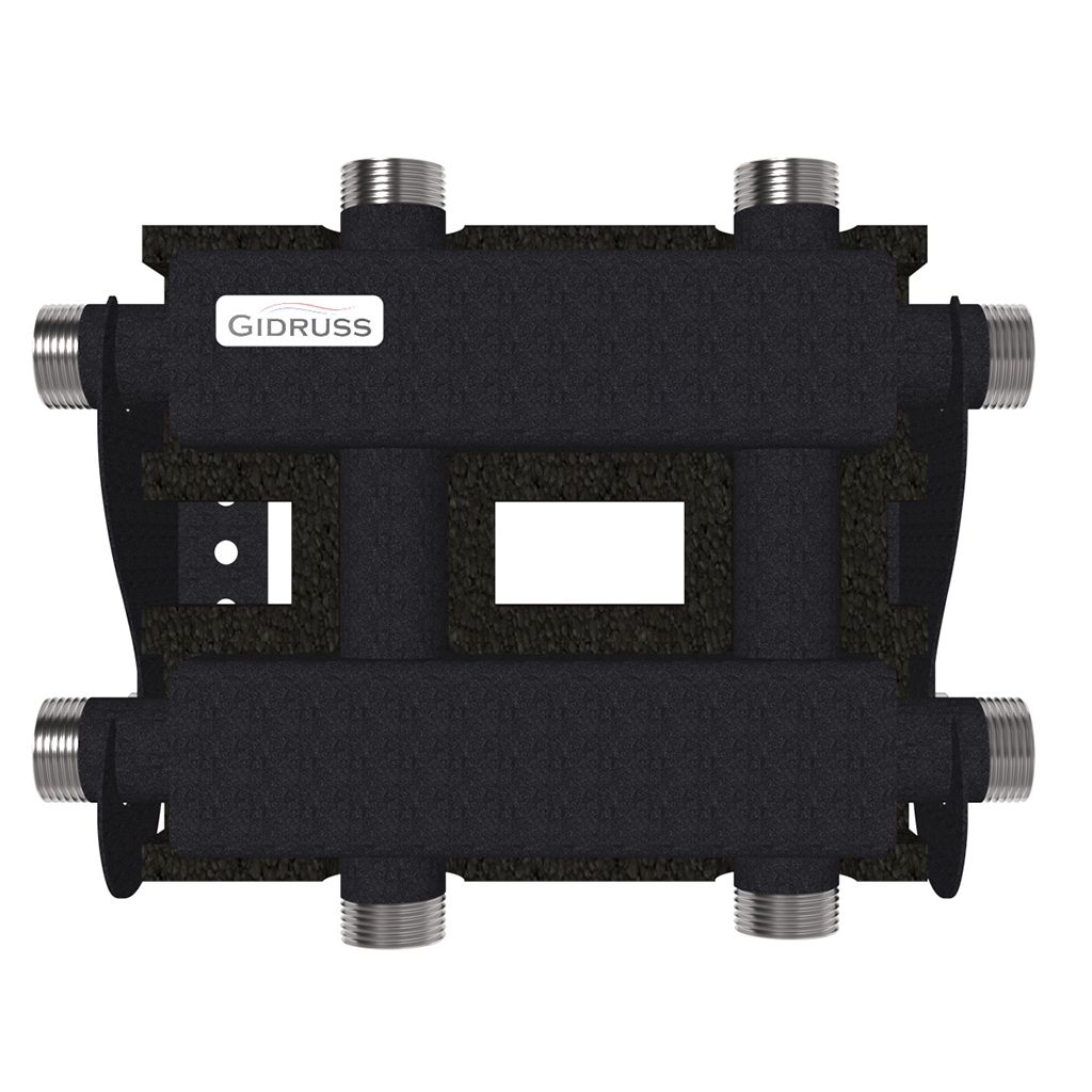 Модульный коллектор GIDRUSS MK-60-3DU.EPP (до 60 кВт, магистраль G 1, 2+1 контура G 1, EPP-термоизоляция, кронштейны K.UMS, цвет черный муар с серебром)