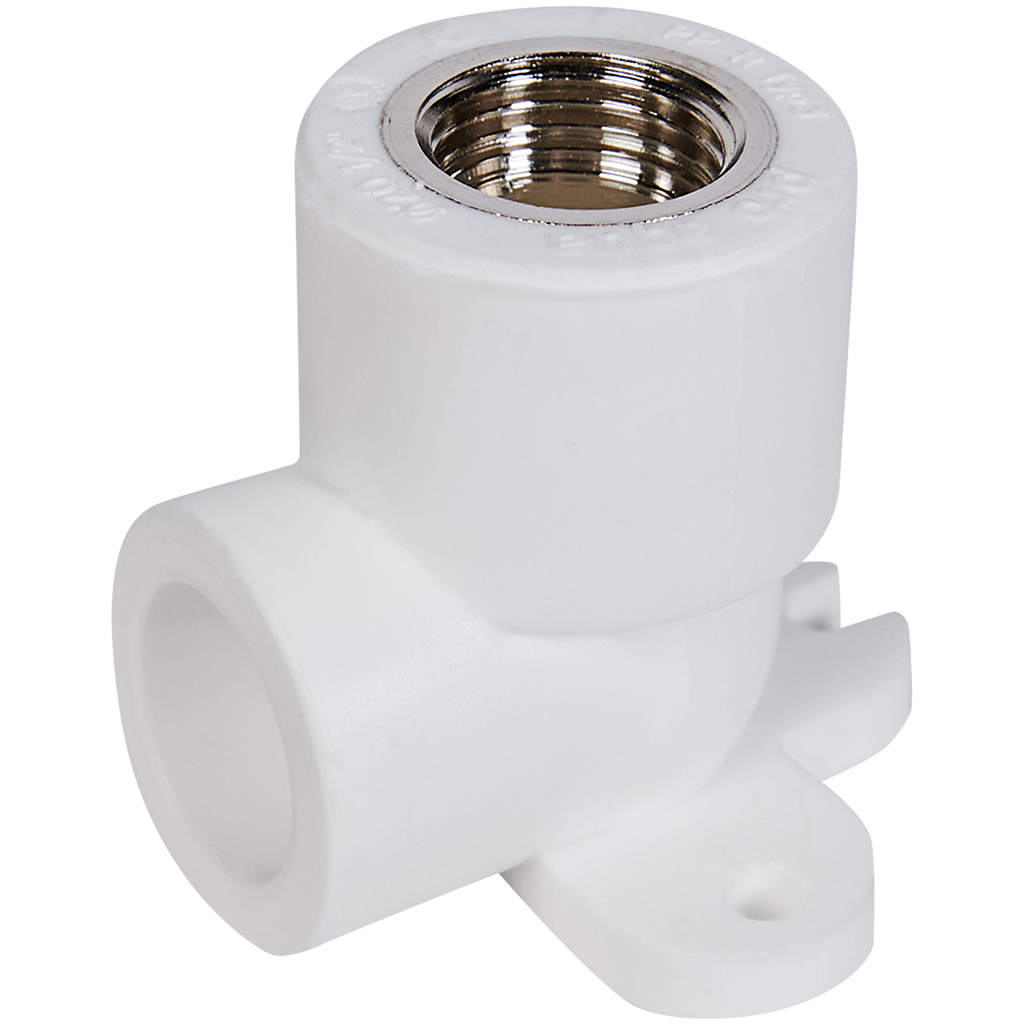 Угольник Pro Aqua d=20-1/2 PP-R с креплением комбинированный ВР Белый
