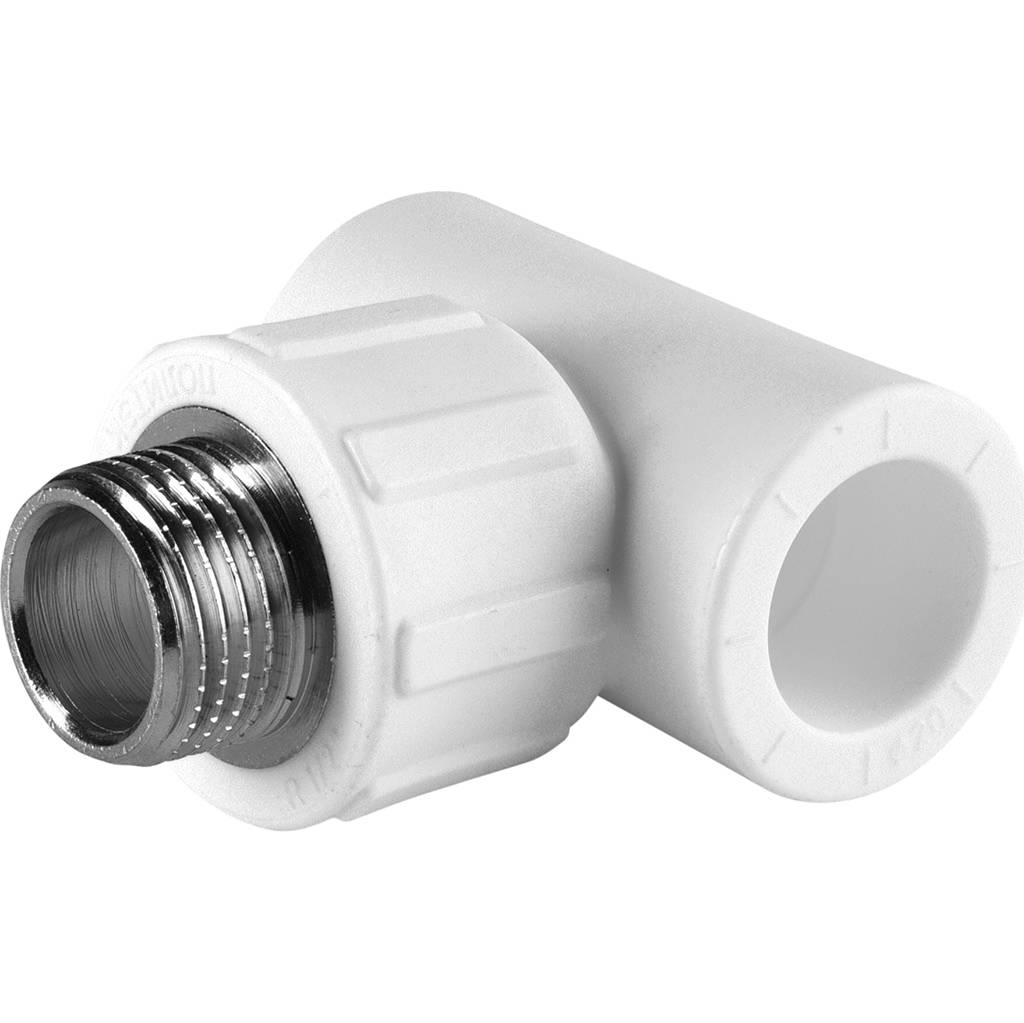 Тройник Политэк 20x1/2 с наружной резьбой для полипропиленовых труб под сварку (цвет белый)