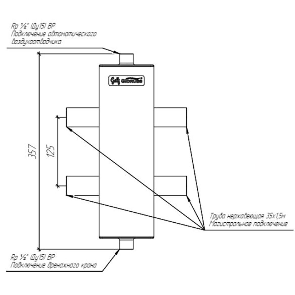 Гидравлический разделитель GIDRUSS GRSS-100-35PF (до 100 кВт, под пресс-фитинги 35 мм). Фото 2