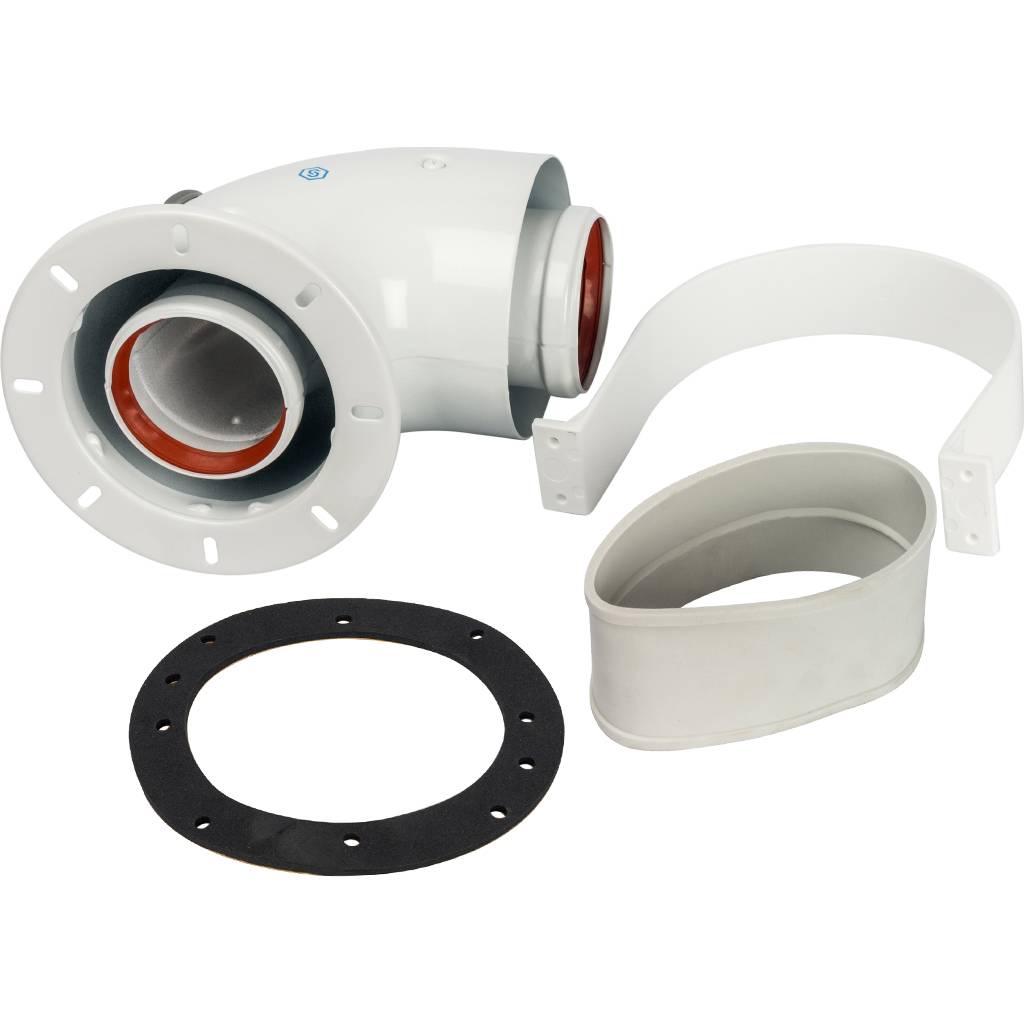 Адаптер для котла угловой STOUT DN60/100 90° коаксиальный (совместимый с Bosch, Buderus)(с логотипом). Фото 0
