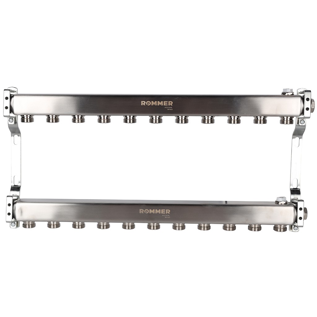 Коллектор из нержавеющей стали ROMMER для радиаторной разводки 11 выходов