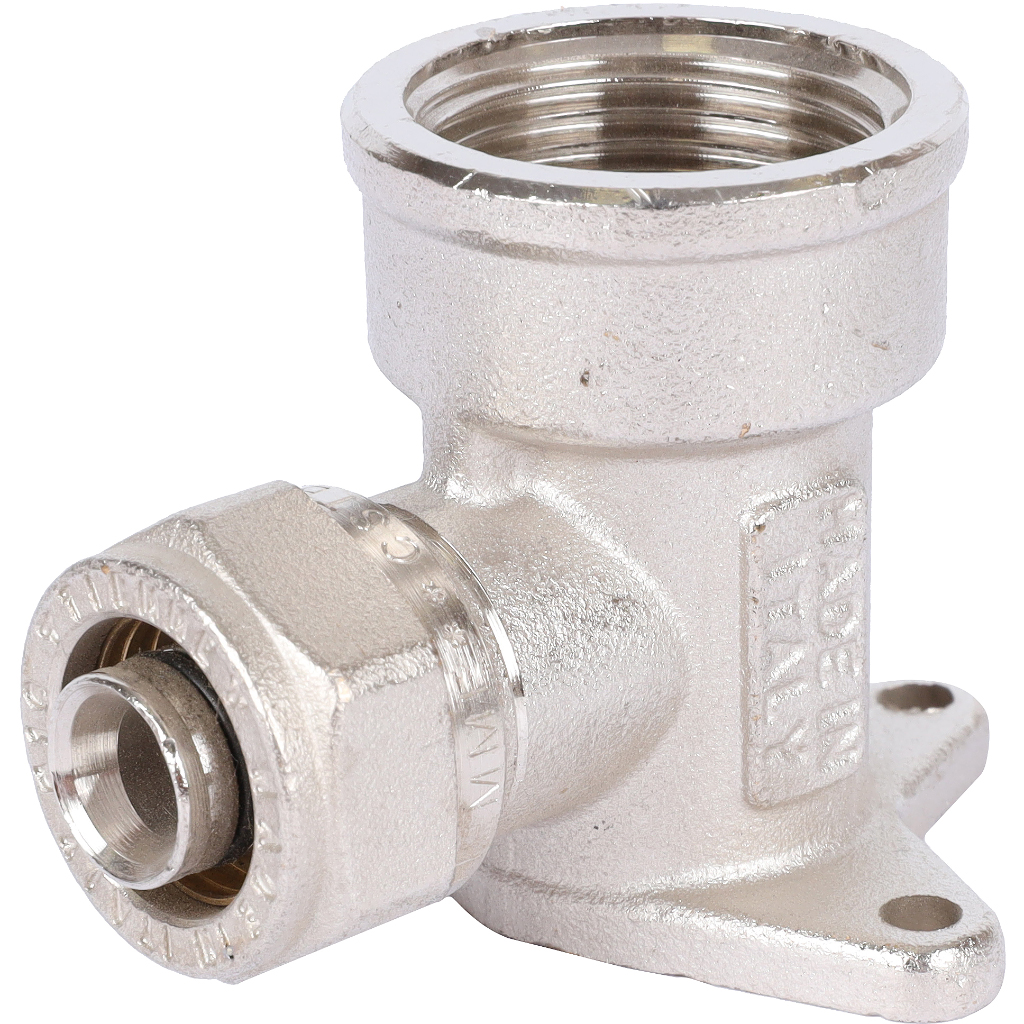 Угольник TIEMME с внутренней резьбой с креплением (16х2.0х3/4) для металлопластиковых труб винтовой