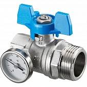 Кран шаровой Oventrop муфтовый BP 3/4 х НР 1 с термометром 0-80°C, с синей ручкой бабочкой