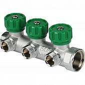 Коллектор распределительный FAR 3/4, проходной, хромированный, 3 отвода 1/2 ЕК