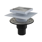 APV4444 AlcaPlast Сливной трап 150x150/50/75 мм прямой сток, решетка из нержавеющей стали, фланец из нержавеющей стали, воротник изоляции 2–го уровня, гидрозатвор сухой и мокрый