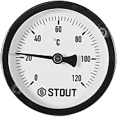 Термометр биметаллический осевой с погружной гильзой STOUT корпус Dn 63 мм, гильза 75 мм 1/2 , 0...120°С