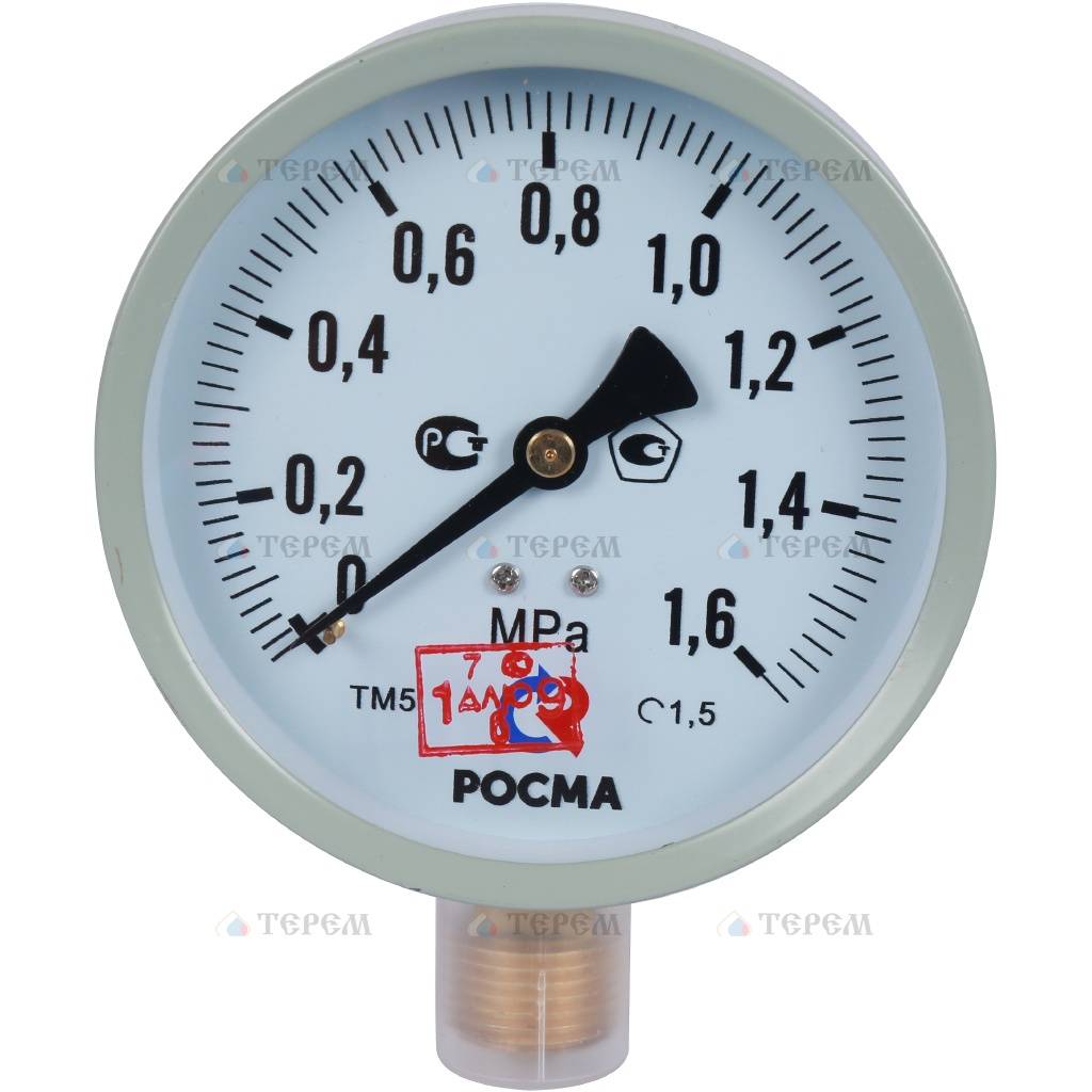 РОСМА ТМ-510P.00(0-1,6MРа)G1/2.1,5.M2 Манометр диам. 100 мм; тип ТМ ...