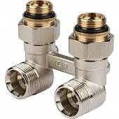 Пара шаровых кранов РЕХАУ RAUTITAN с соед. нип. G 1/2xG 3/4, угловой (никелирован.)