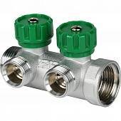 Коллектор распределительный FAR 3/4, проходной, хромированный, 2 отвода 1/2 ЕК